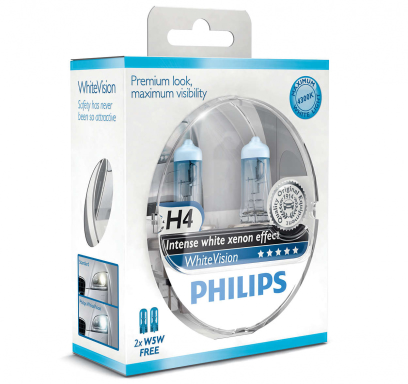 Set 2 Buc Bec Philips H4 12V 60/55W P43T Whitevision 12342WHVSM