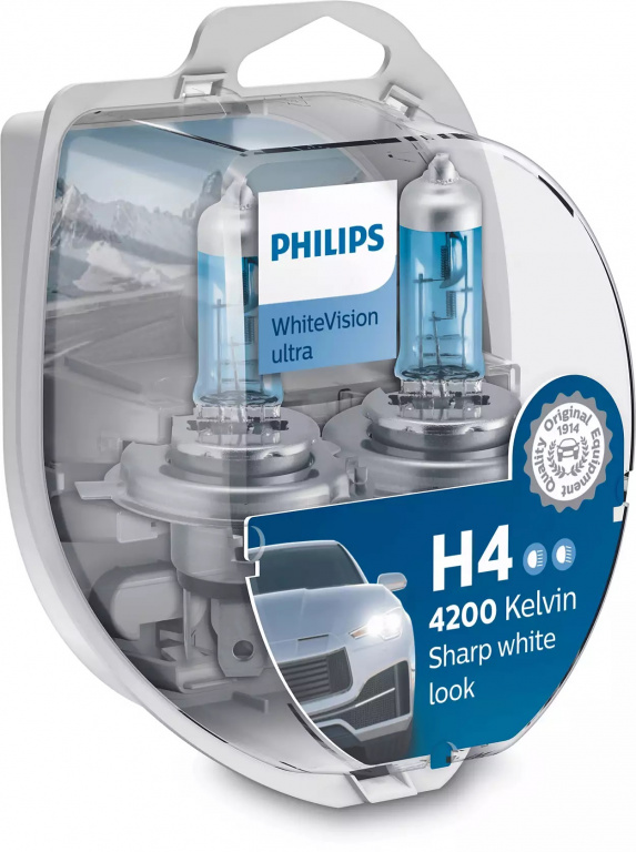 Set 2 Buc Bec Philips H4 12V 60/55W P43T WhiteVision Ultra 12342WVUSM