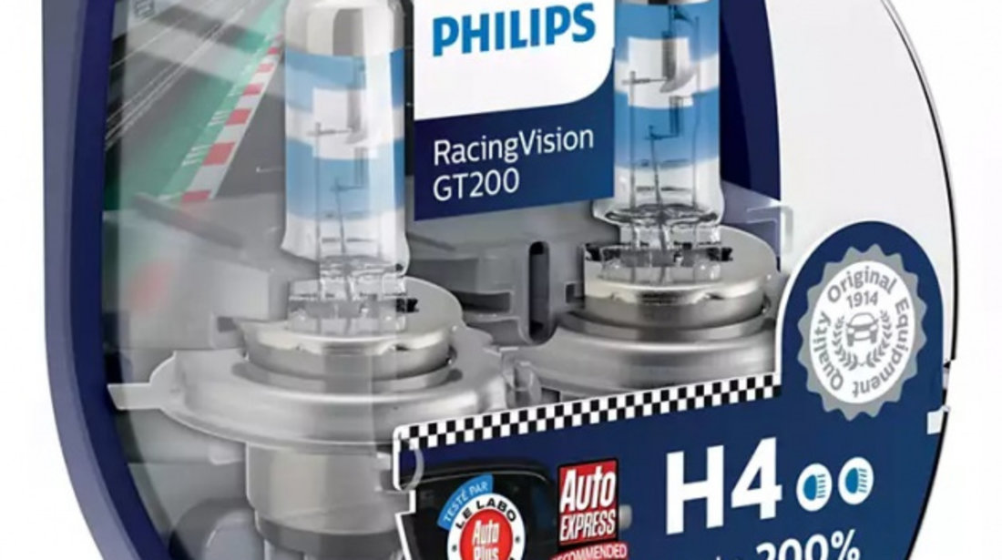 Set 2 Buc Bec Philips H4 P43T 12V 60/55W Racing Vision GT200 12342RGTS2