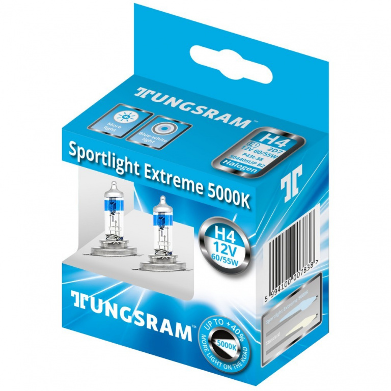 Set 2 Buc Bec Tungsram H4 12V 60/55W P43T-38 Sportlight Extreme 5000K BL1420