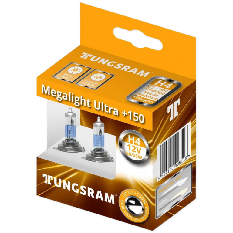 Set 2 Buc Bec Tungsram H4 12V 60/55W P43T Megalight Ultra +150 BL1414