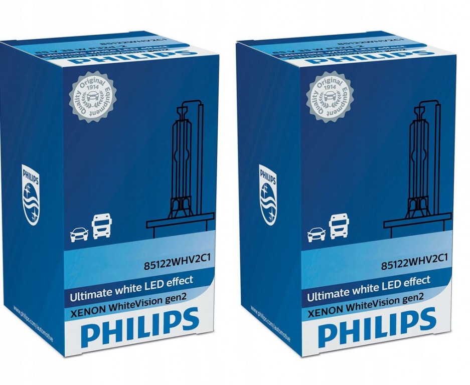 Set 2 Buc Bec Xenon Philips D2S 85V 35W 5000K P32d-3 White Vision Gen2 85122WHV2C1