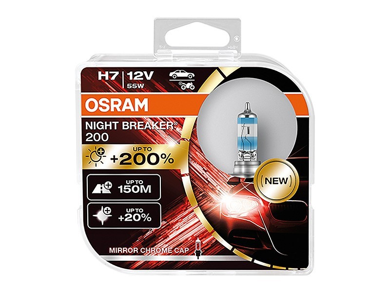 Set 2 Buc Becuri Osram H7 12V 55W PX26D Night Breaker + 200% 64210NB-HCB