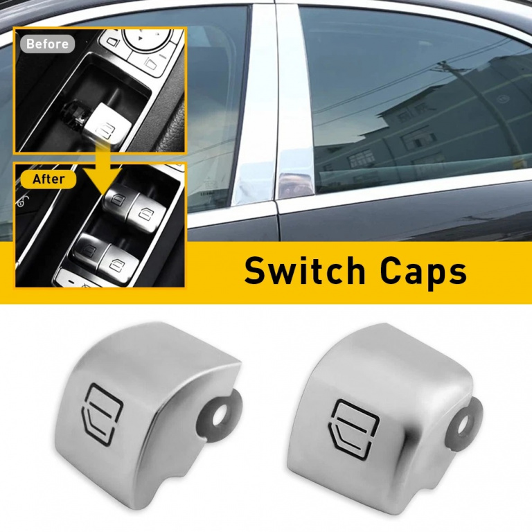 Set 2 Buc Capac Buton Geam Dreapta + Stanga Bloc Comenzi Geamuri Sofer Compatibil Mercedes-Benz S-Class A217 2017→ Crom A2139050000 5780