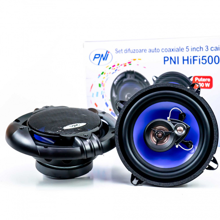 Set 2 Buc Difuzoare Auto Coaxiale PNI HiFi500, 100W, 12.7 cm, 3 Cai PNI-FI500