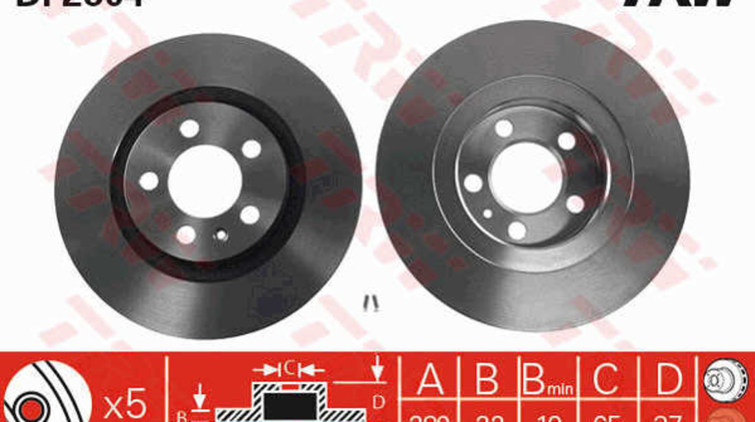 Set 2 Buc Discuri Frana Fata + Set Placute Frana Fata Trw Volkswagen Golf Plus 2004-2013 2 Buc DF2804 + GDB1386