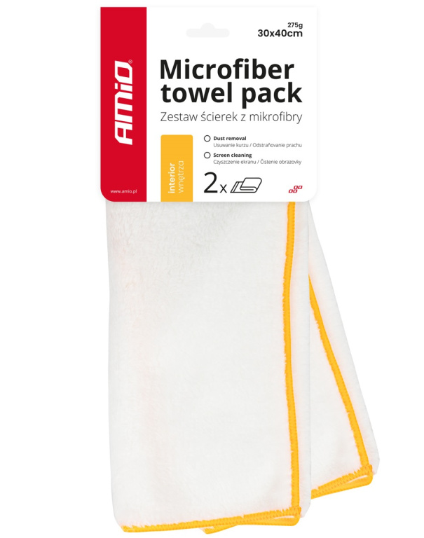 Set 2 Buc Laveta Microfibra Interior Auto Amio 30x40cm 275gsm Alb 03740