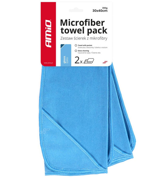 Set 2 Buc Laveta Microfibra Pentru Curatat Sticla, Geam, Oglinzi Amio 30x40cm 300gsm Albastru 03732