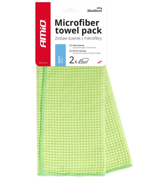Set 2 Buc Laveta Microfibra Pentru Curatat Sticla, Geam, Oglinzi Amio 30x40cm 280gsm Verde 03734