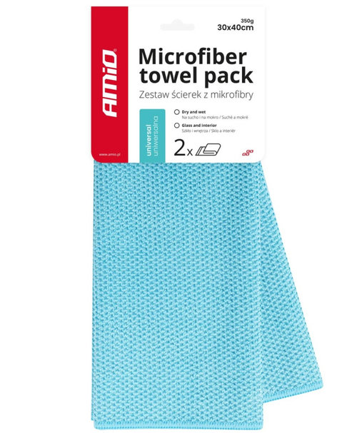 Set 2 Buc Laveta Microfibra Universala Auto Amio 30x40cm 350gsm Albastru 03737