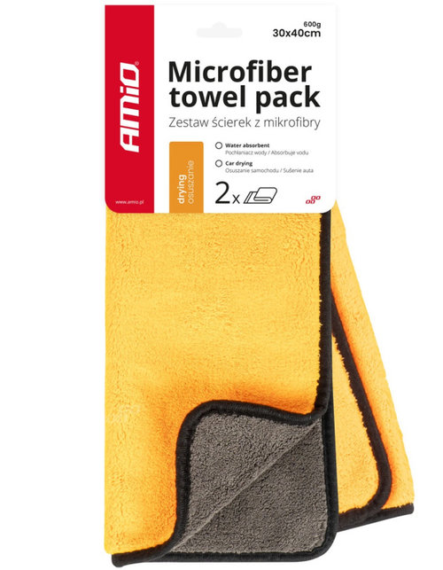 Set 2 Buc Laveta Prosop Microfibra Pentru Uscarea Masinii Amio 30x40cm 600gsm Galben / Gri 03752