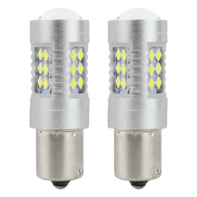 Set 2 Buc Led Amio BA15S 12V / 24V 24 SMD 3030 P21W 1156 Canbus Alb 6000K 01445