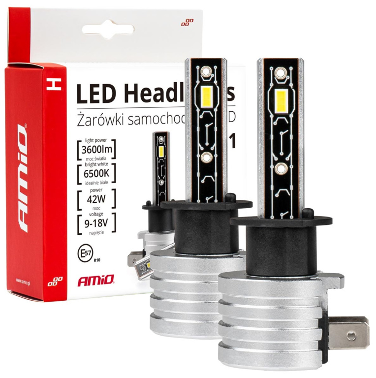 Set 2 Buc Led Amio H Series H1 12V 42W 3600Lm Alb 6500K 03329
