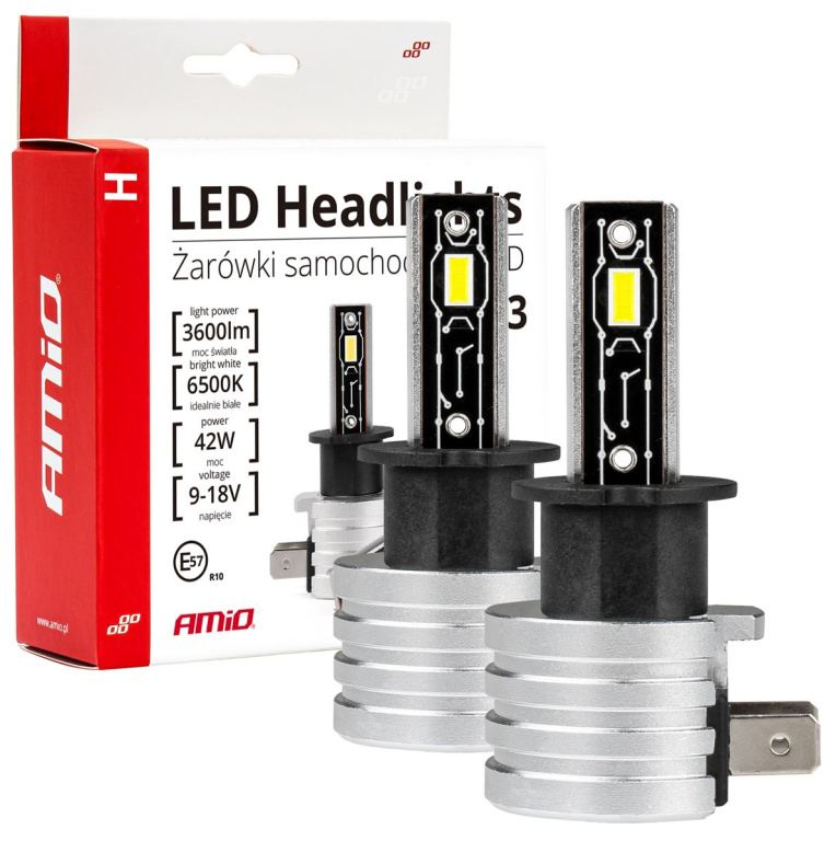 Set 2 Buc Led Amio H Series H3 12V 42W 3600Lm Alb 6500K 03330