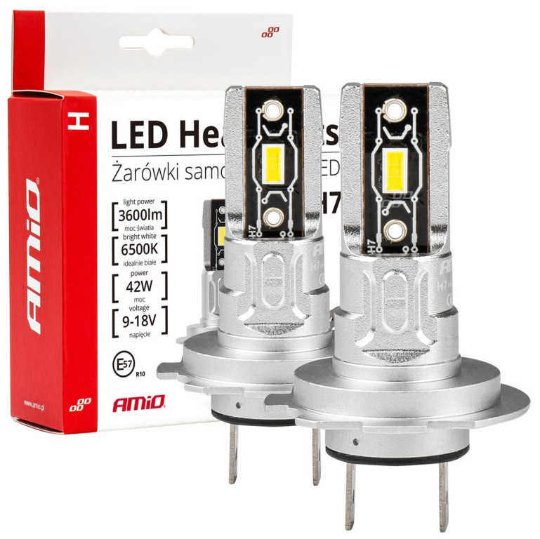 Set 2 Buc Led Amio H Series H7 12V 42W 3600Lm Alb 6500K 03332