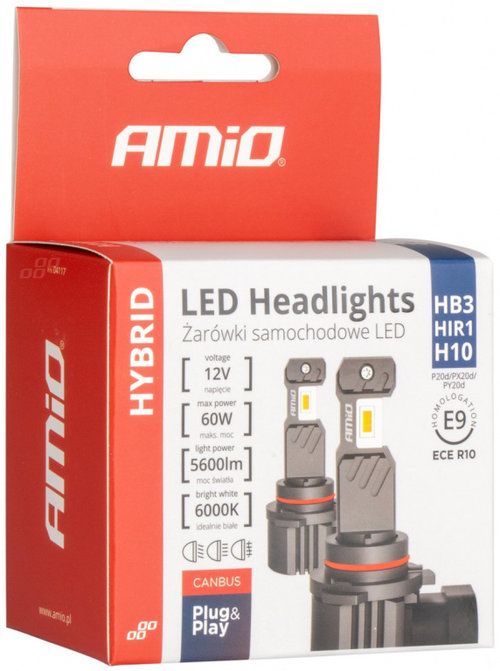 Set 2 Buc Led Amio Hybrid HB3 / HIR1 / H10 12V 60W 5600Lm Canbus Alb 6000K 04117
