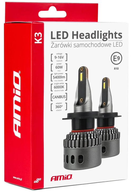 Set 2 Buc Led Amio K3 Series H7 12V 60W 5400Lm Canbus Alb 6000K 03683