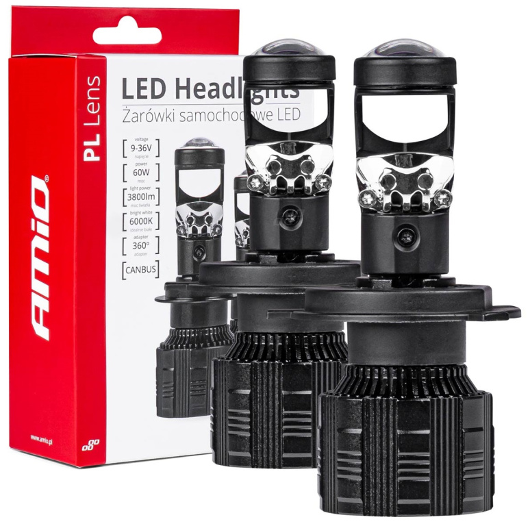 Set 2 Buc Led Amio PL Lens H4 12V / 24V 60W Canbus Alb 6000K 03667