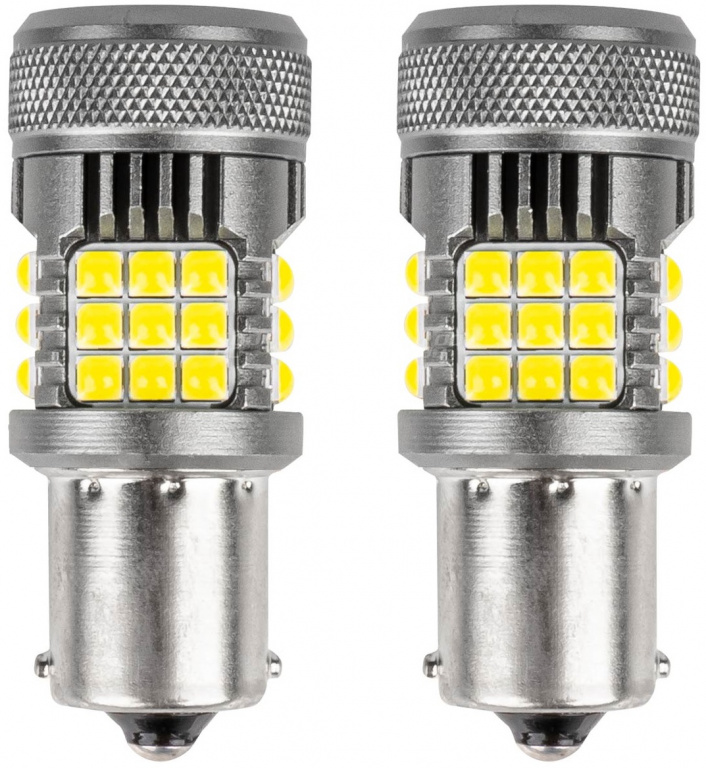 Set 2 Buc Led Amio Pro Series BA15S 12V / 24V P21W R10W R5W 1156 36 SMD 3030 Ventilator Canbus Alb 6000K 03722