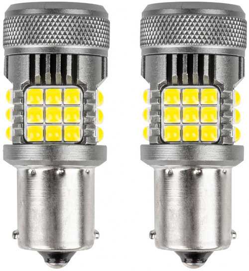 Set 2 Buc Led Amio Pro Series BA15S 12V / 24V P21W R10W R5W 1156 36 SMD 3030 Ventilator Canbus Alb 6...