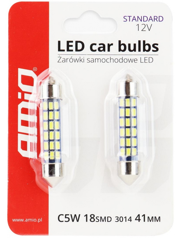 Set 2 Buc Led Amio Sofit 12V 18 SMD 3014 Feston C5W C10W C3W Alb 5600K 41mm 01092