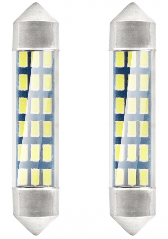 Set 2 Buc Led Amio Sofit 12V 18 SMD 3014 Feston C5W C10W C3W Alb 5600K 41mm 01092