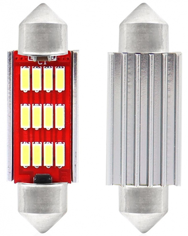 Set 2 Buc Led Amio Sofit 12V / 24V 12 SMD 4014 C5W Canbus Alb 5600K 41mm 01291