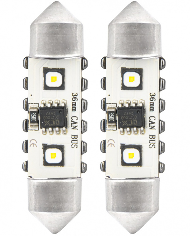 Set 2 Buc Led Amio Sofit 12V / 24V C5W 2 SMD 3838 Canbus Alb 5500K 36mm 04248