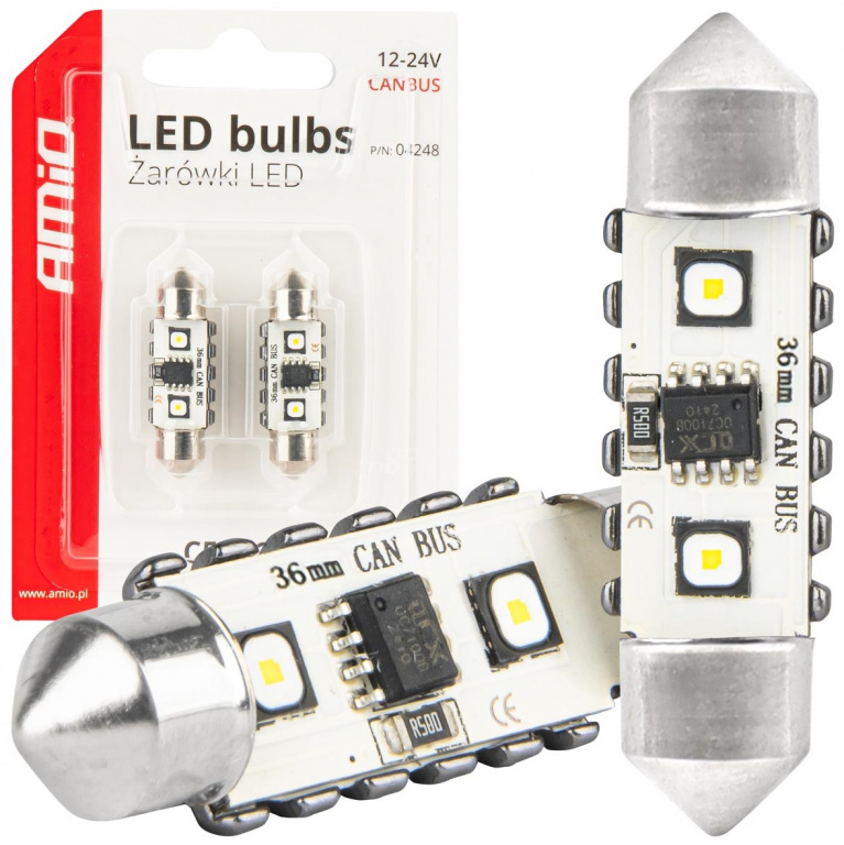 Set 2 Buc Led Amio Sofit 12V / 24V C5W 2 SMD 3838 Canbus Alb 5500K 36mm 04248