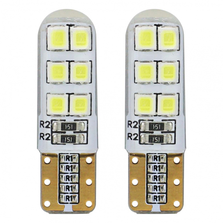 Set 2 Buc Led Amio T10 12V 12 SMD 2835 Silcon Standard Alb 01095