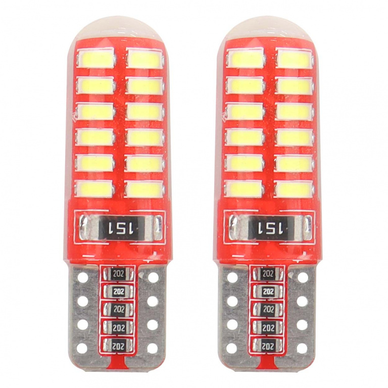 Set 2 Buc Led Amio T10 12V 24 SMD 3014 Silicon Canbus Alb 01444