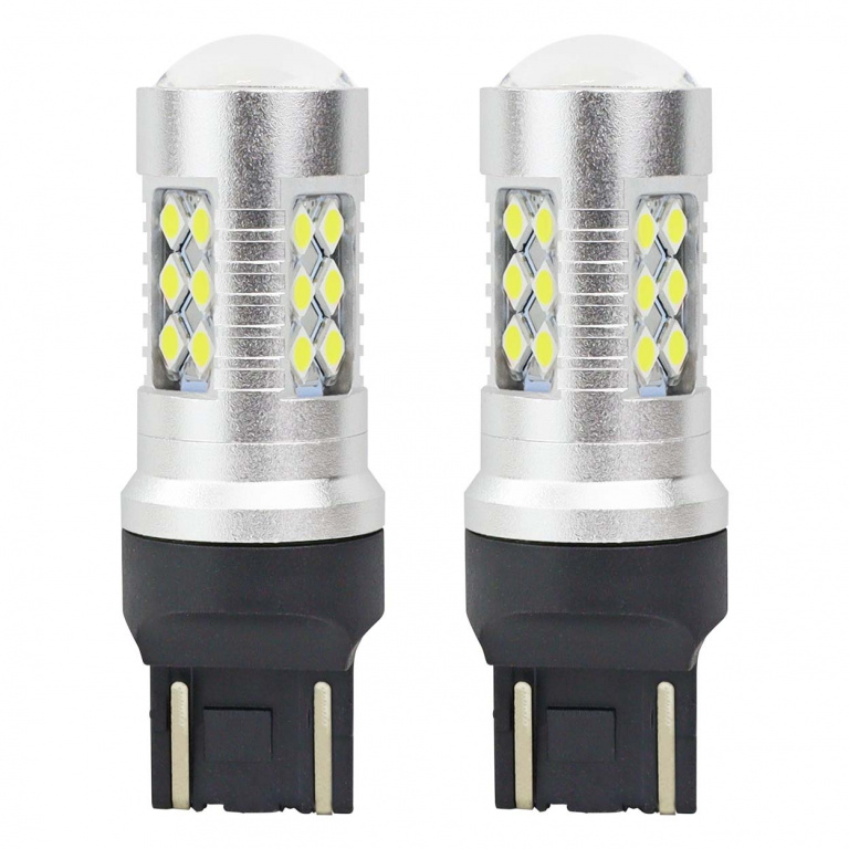 Set 2 Buc Led Amio T20 12V / 24V 24 SMD 3030 W21/5W 7443 Canbus Alb 5600K 02126