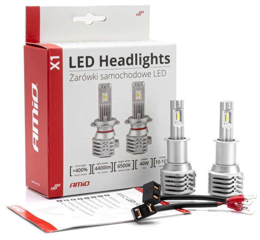 Set 2 Buc Led Amio X1 Series H3 12V 44W 4400Lm Alb 6500K 02964