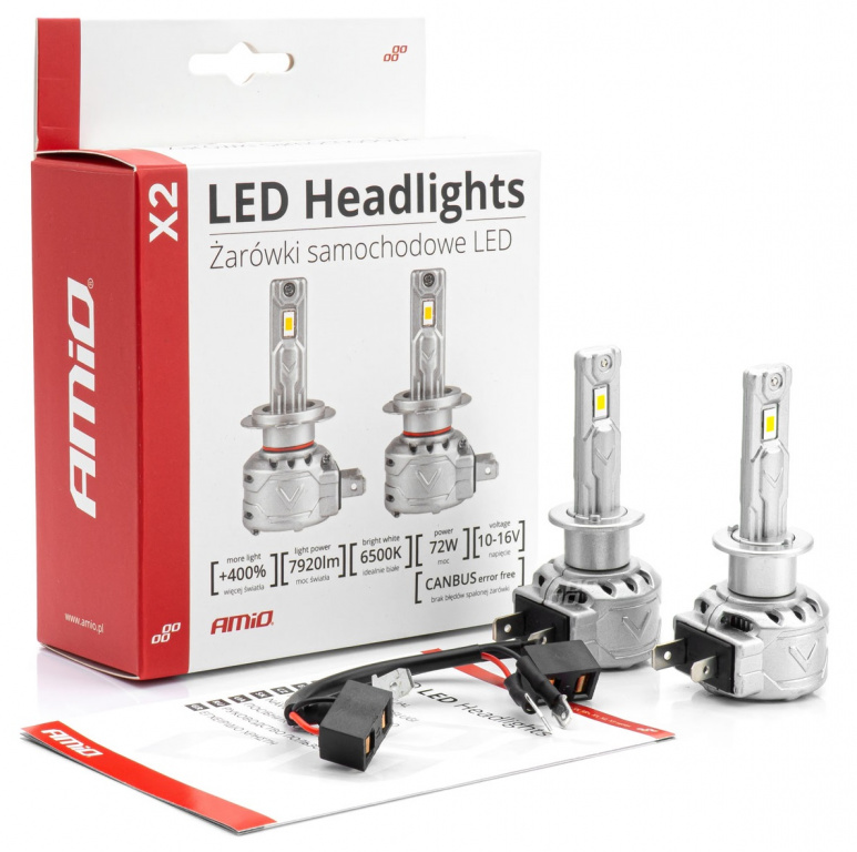 Set 2 Buc Led Amio X2 Series H1 12V 72W 7920Lm Canbus Alb 6500K 02970