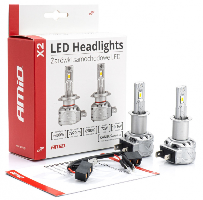 Set 2 Buc Led Amio X2 Series H3 12V 72W 7920Lm Canbus Alb 6500K 02971