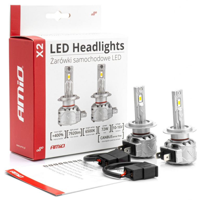 Set 2 Buc Led Amio X2 Series H7 12V 72W 7920Lm Canbus Alb 6500K 02973