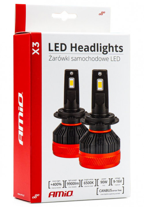 Set 2 Buc Led Amio X3 Series H1 12V 90W 9900Lm Canbus Alb 6500K 02977