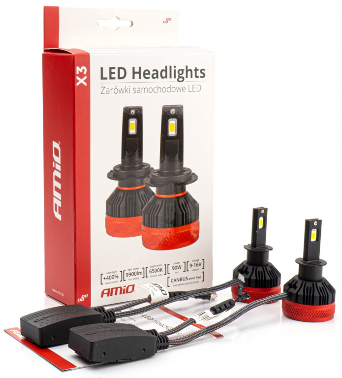 Set 2 Buc Led Amio X3 Series H3 12V 90W 9900Lm Canbus Alb 6500K 02978