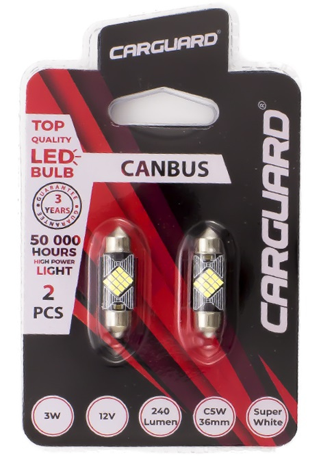Set 2 Buc Led Carguard Sofit 12V 12 SMD C5W C10W Canbus Alb 6000K 41mm CAN134
