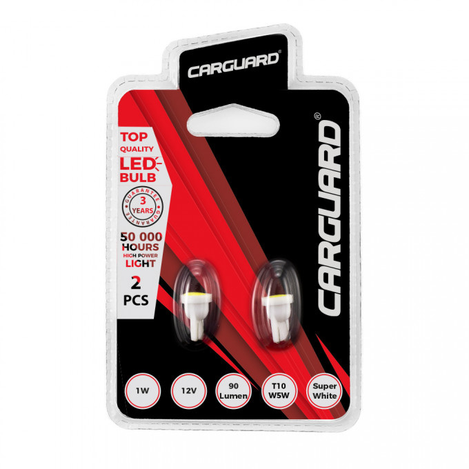 Set 2 Buc Led Carguard T10 12V 1W COB Alb 6000K CLD026