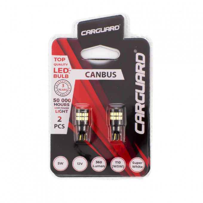 Set 2 Buc Led Carguard T10 12V W5W Alb 6000K CAN129