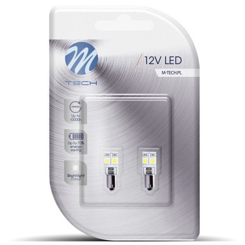 Set 2 Buc Led M-Tech BA9S 12V T4W Alb 6000K LB314W