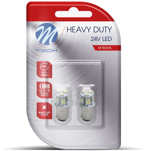 Set 2 Buc Led M-Tech Heavy Duty BAY15D 24V P21/5W Alb 6000K LB989W