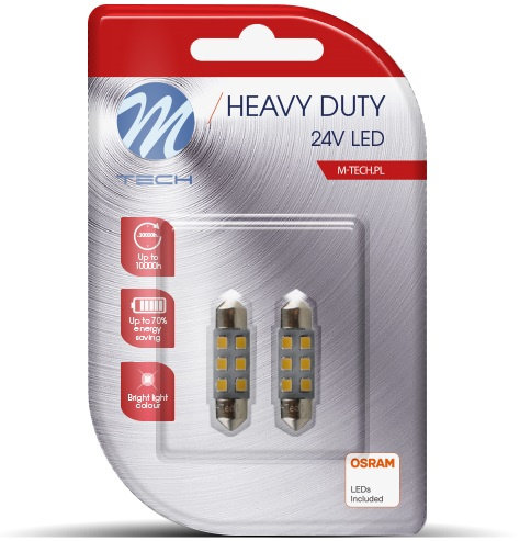 Set 2 Buc Led M-Tech Heavy Duty Sofit 24V C5W SV8,5-8 Alb 6000K 36mm LB928W