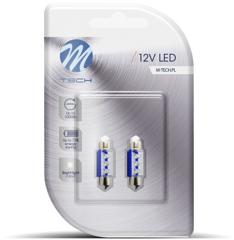 Set 2 Buc Led M-Tech Sofit 12V C5W SV8,5-8 Albastru 36mm LB023B