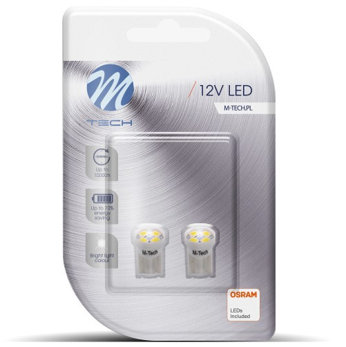 Set 2 Buc Led M-Tech T10 12V W2,1X9,5D Alb 6000K LB017W
