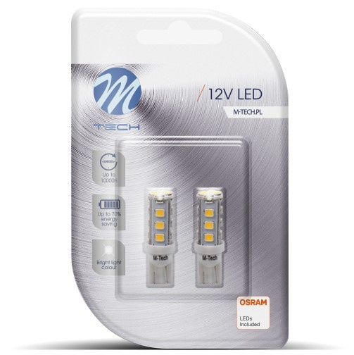 Set 2 Buc Led M-Tech T10 12V W2,1X9,5D Alb LB077W
