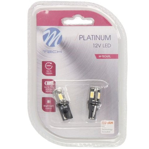 Set 2 Buc Led M-Tech T10 12V W2.1x9.5d Alb Rece TULB809W