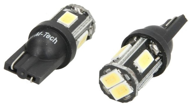 Set 2 Buc Led M-Tech T10 12V W2.1x9.5d Alb Rece TULB809W