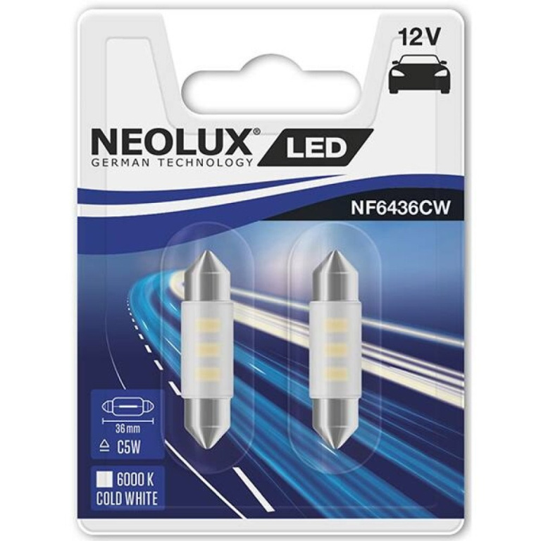 Set 2 Buc Led Neolux Sofit 12V C5W 5W SV8.5-8 Blister Alb 6000K 36mm NF6436CW-02B